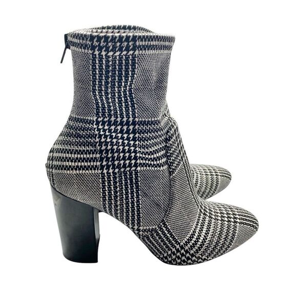 ALDO Lovelee Black White Houndstooth 3.5” Heeled Back Zip Bootie Classic Boots S - Picture 4 of 8